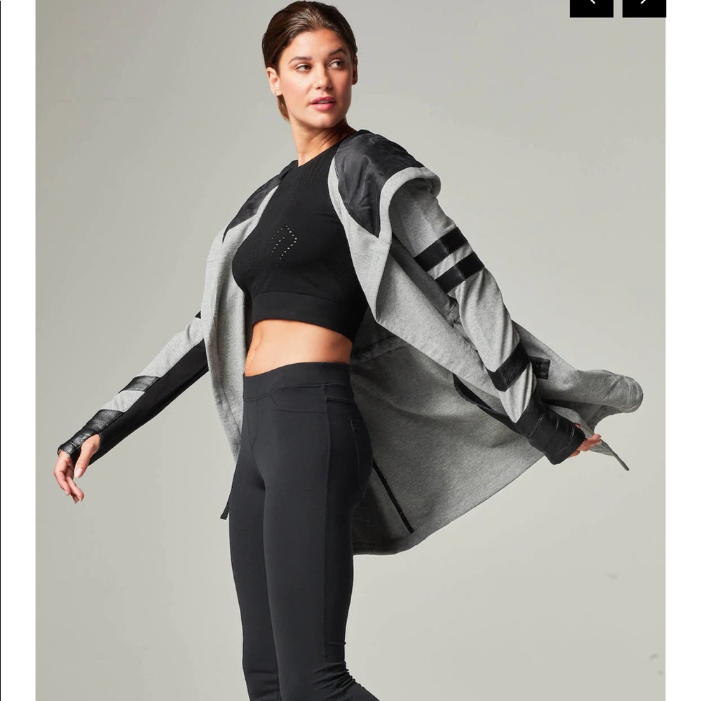 blanc noir Gray and Black Hooded Athletic Jacket